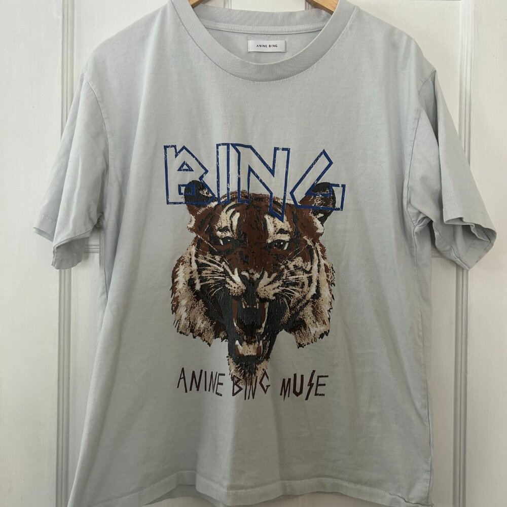 Anine Bing Cream/Off-white Tiger Muse Tshirt Size Large